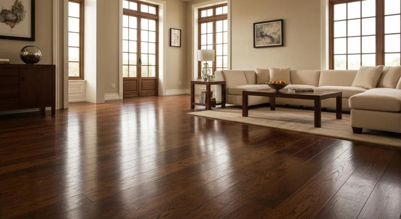 Elegant hardwood flooring in a stylish living room with natural light