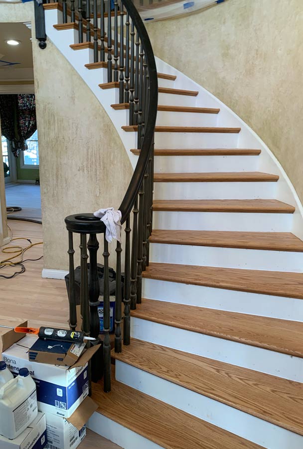 spiral indoor wooden staircase