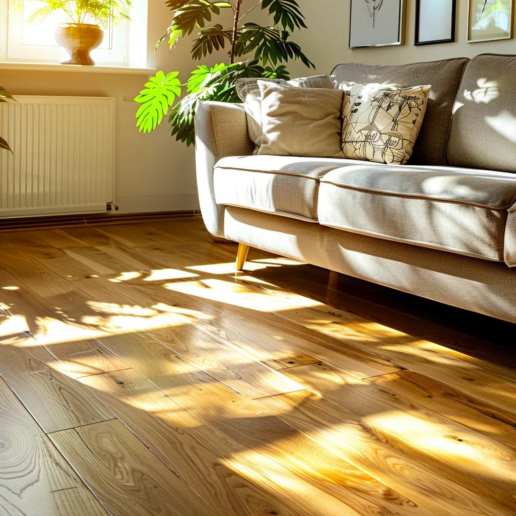 Refinished hardwood floor in a cozy living room with natural light