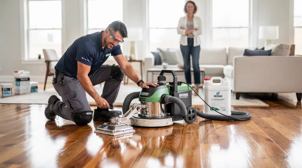 GREENGUARD-certified waterborne finishes combined with a 99.8% dust containment system make projects cleaner, safer